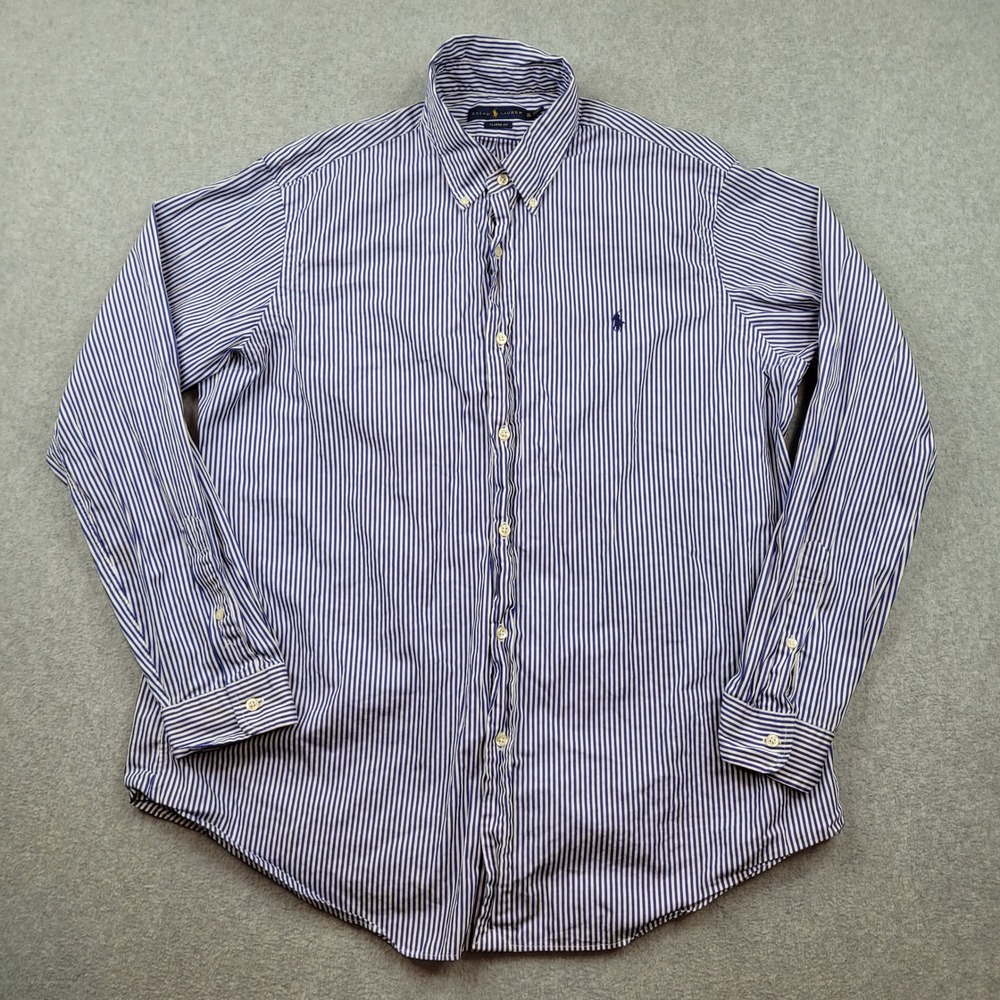 Ralph Lauren Button Down Shirt Mens XL Blue Striped Classic Fit Long Sleeve